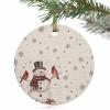 2025 Christmas Ornament Xmas Tree Hanging Accessories, Merry Christmas Snowman Red Bird Xmas Tree Round Ceramic Ornaments for Holiday Party Home Decor Snowflake Holly on Burlap Flax view 3