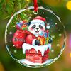 2026 Personalized Panda Christmas Glass Ornament, Adorable Santa Claus Panda Climbing Chimney Christmas Tree Ornament, Gift for Kids Animal Lovers, Custom Name Animal Xmas Ornaments Keepsake view 1