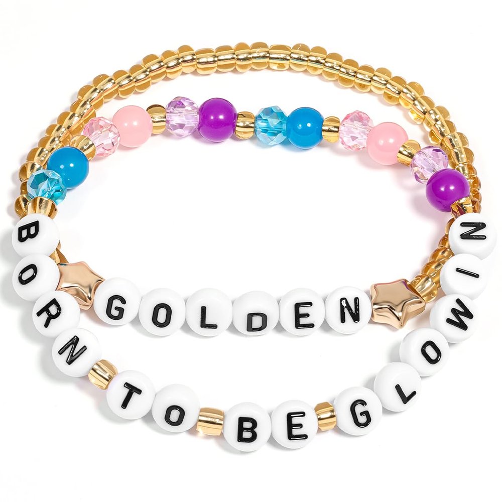 AICase Golden Beadeds Born to Be Glowin KPop Bracelets Set, K-Pop Stuff Toys Huntrix Merch Gifts Outfits Fashion Accessories Fans Merchandise Friendship Jewelry Birthday Party Easter Basket Stuffers