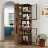 cattino 70" Lighted Display Cabinet with Glass Doors, Adjustable LED Lights, Multi-Tier Pull-Out Shelves, Wooden Storage Display Cabinet for Living Room, Dining Room, or Study - Walnut Finish view 1