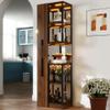 cattino 70" Lighted Display Cabinet with Glass Doors, Adjustable LED Lights, Multi-Tier Pull-Out Shelves, Wooden Storage Display Cabinet for Living Room, Dining Room, or Study - Walnut Finish view 3