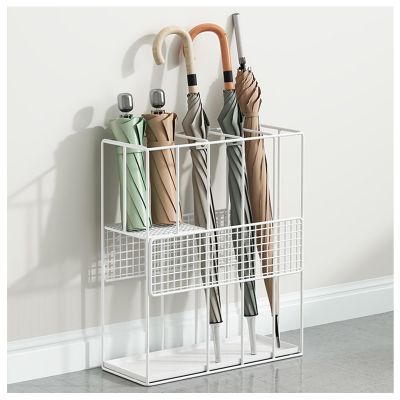 bacedifo Hollowed-out Umbrella Stand with Divided Storage And Removable Tray Home-use High-temperature Baking Paint Umbrellas Holder Integrated Square 4-hole Cane Holder