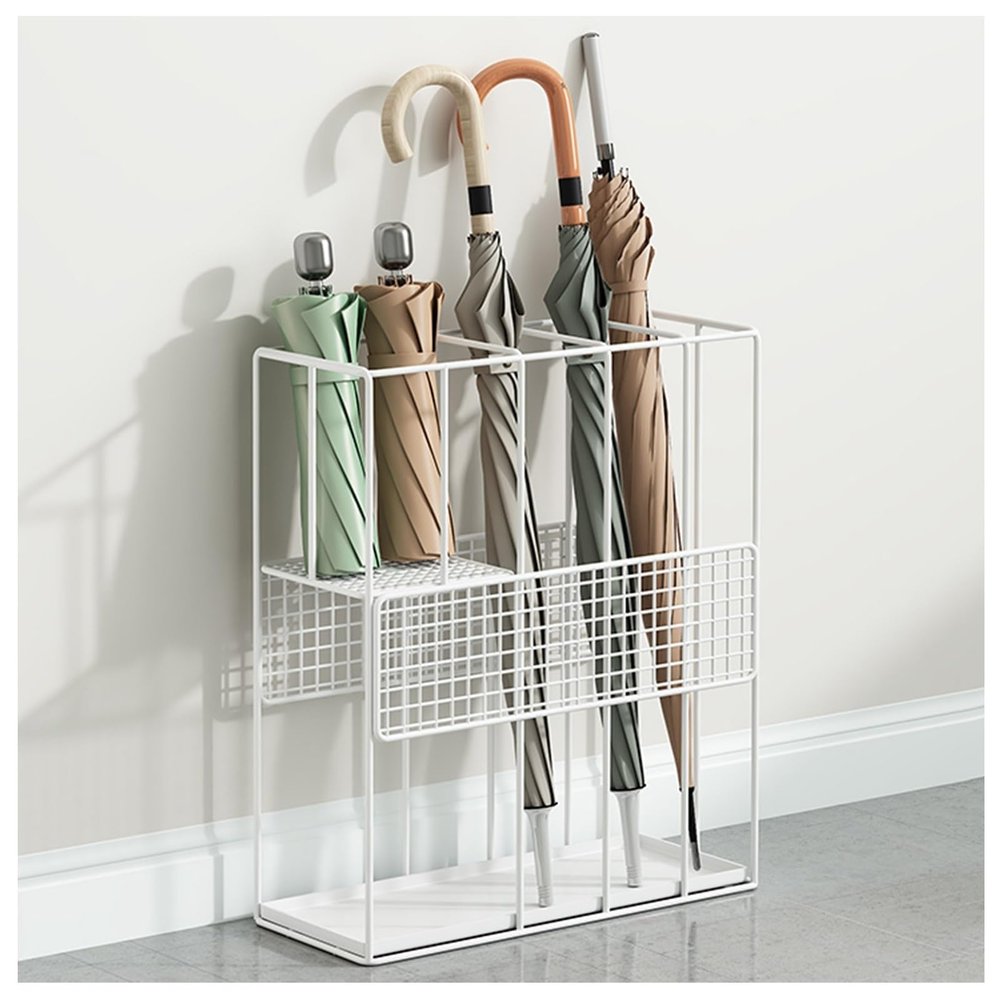 bacedifo Hollowed-out Umbrella Stand with Divided Storage And Removable Tray Home-use High-temperature Baking Paint Umbrellas Holder Integrated Square 4-hole Cane Holder