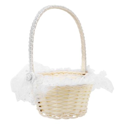 Handheld Flower Basket with Handle White Plastic Cloth Wedding