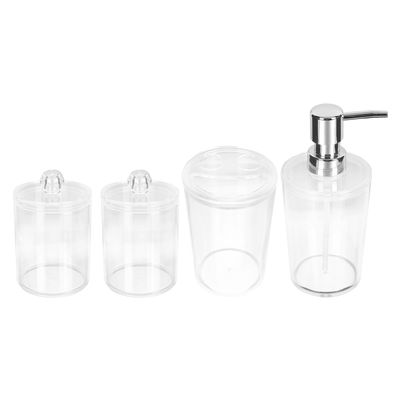 Bathroom 4 Piece Plastic Set with Covered Cup and Jar