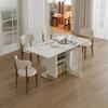63" Modern Dining Table for 4-6 People, Kitchen Table with Storage Shelf & Acrylic Door Cabinet, Sintered Stone Tabletop with Golden Solid Wood Base (White + Sintered Stone-2) view 1
