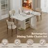 63" Modern Dining Table for 4-6 People, Kitchen Table with Storage Shelf & Acrylic Door Cabinet, Sintered Stone Tabletop with Golden Solid Wood Base (White + Sintered Stone-2) view 2