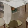 63" Modern Dining Table for 4-6 People, Kitchen Table with Storage Shelf & Acrylic Door Cabinet, Sintered Stone Tabletop with Golden Solid Wood Base (White + Sintered Stone-2) view 4
