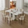 63" Modern Dining Table for 4-6 People, Kitchen Table with Storage Shelf & Acrylic Door Cabinet, Sintered Stone Tabletop with Golden Solid Wood Base (White + Sintered Stone-3) view 1