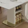 63" Modern Dining Table for 4-6 People, Kitchen Table with Storage Shelf & Acrylic Door Cabinet, Sintered Stone Tabletop with Golden Solid Wood Base (White + Sintered Stone-3) view 2