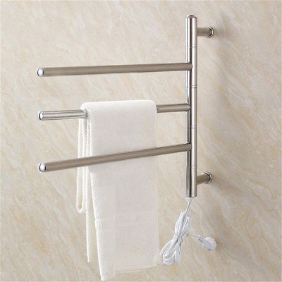 KUYBTU Heated Towel Heated Towel Rack, Wall Mounted and Airer 304 Stainless Steel Electric Heated Towel Rack with 180 Rotatable Bars for Bathroom-HardWire