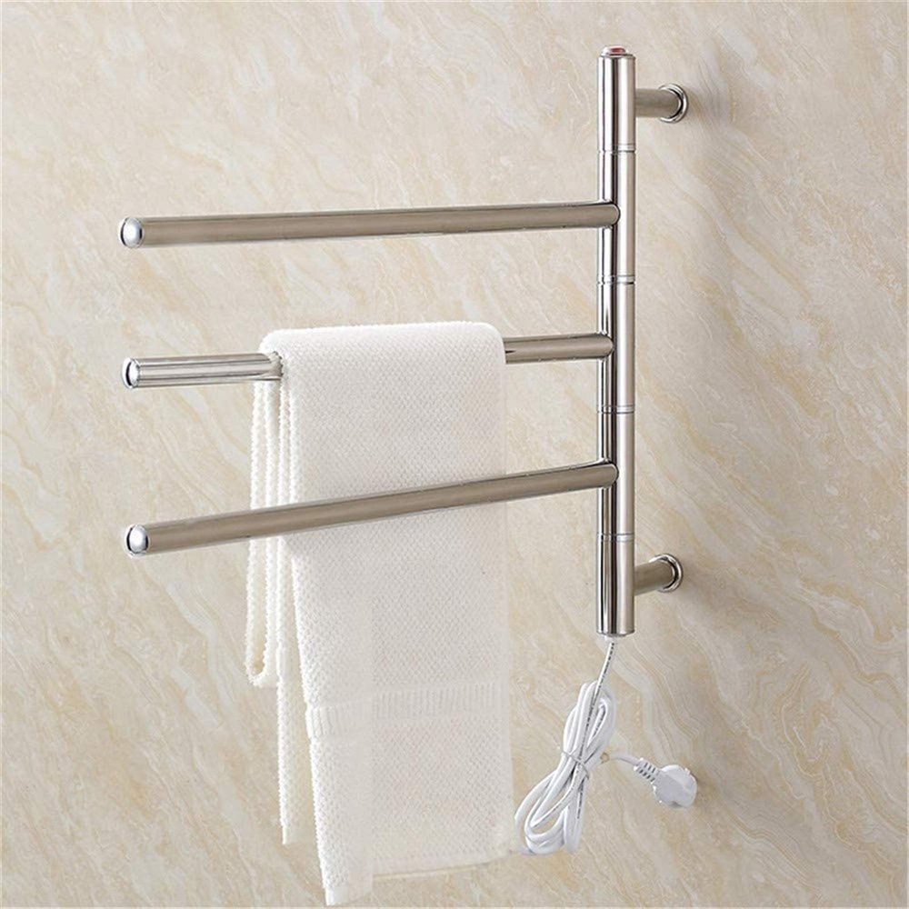 KUYBTU Heated Towel Heated Towel Rack, Wall Mounted and Airer 304 Stainless Steel Electric Heated Towel Rack with 180 Rotatable Bars for Bathroom-HardWire