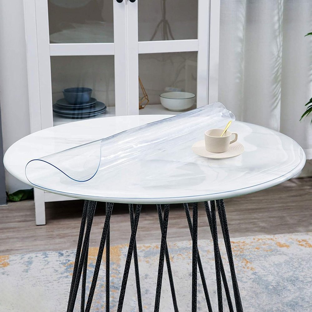 12 Inch Table Cover Protector,Round Clear Table Protector pad 1.5mm 23 36 50 60 72 in Transparent Round Tablecloth for Dining Room,Clear Chair Mat for Hard Floor(Transparent,Diameter 65")