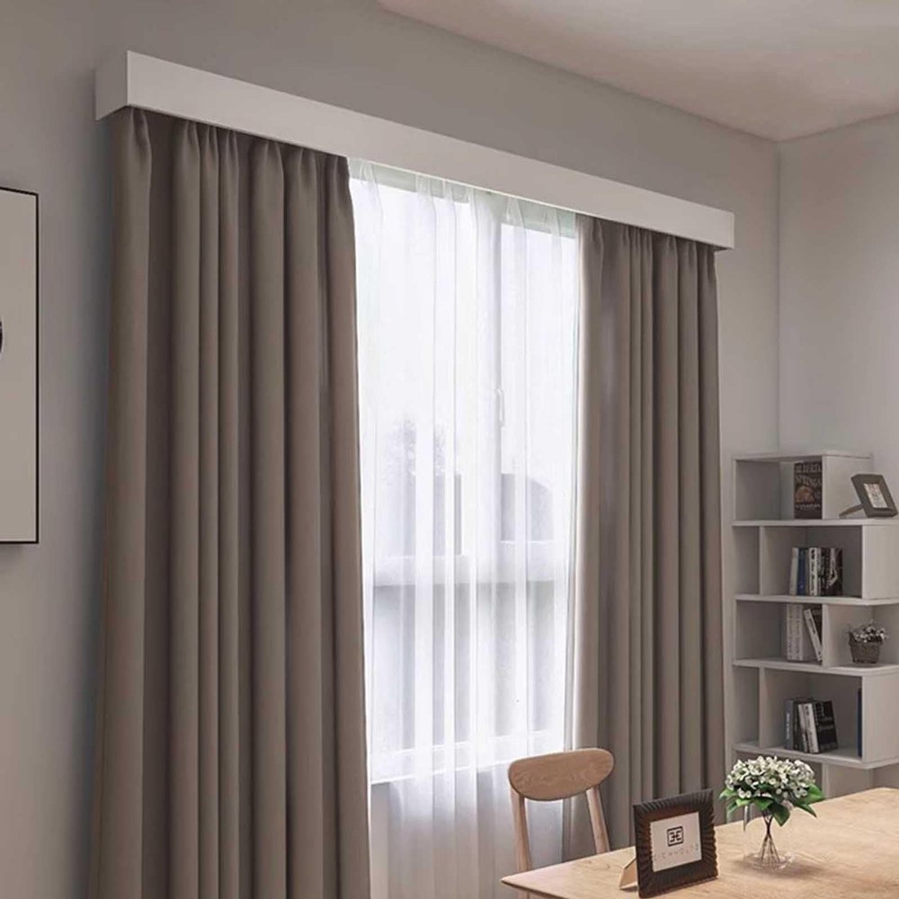 Adjustable Curtain Track System with Cover Pelmet, 16.4ft Curtain Rods for Living Room, Interior Curtain Box with 2 Slide Rails, Decorative Curtain Pole Kit (White)