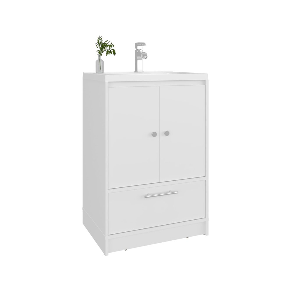 Bathroom Vanity,Modern Bathrooms Cabinet w/Sink,2 Doors & 1 Drawer Storage Organizer,Space-Saving Vanitys with Sliding Drawers,Adjustable Shelves Under Sinks,Wide Narrow Cabinet,Over Toilet,White