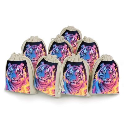 FodPand 8-Pack Cotton Linen Drawstring Bags 6.7 X 4.9 Inches Natural Small Storage Bag, Reusable Fire Tiger Gift Pouch for Storage, Travel, Jewelry & Organizing