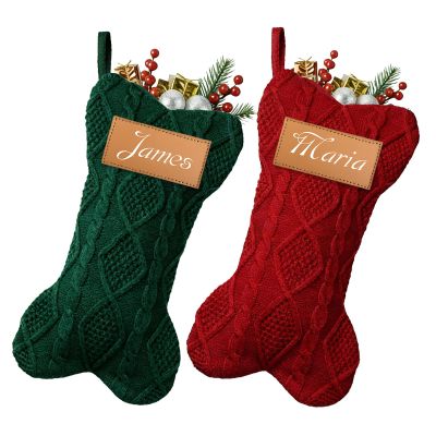 Bemaystar Personalized Dog Christmas Stocking, Custom Dog Bone Stocking Large 16.5 Inch with UV Print,Knit Christmas Stockings with Names, Xmas Dog for Family Kids-Set of 2