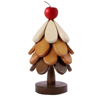 1set Wooden Christmas Tree Coaster Heat-Resistant Pad Set Multi-Functional Table Mats Home Kitchen Dining Holiday Decor(1set Apple)