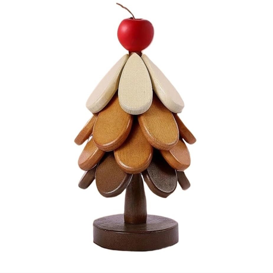 1set Wooden Christmas Tree Coaster Heat-Resistant Pad Set Multi-Functional Table Mats Home Kitchen Dining Holiday Decor(1set Apple)