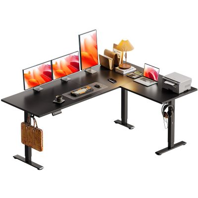 Casaottima 63 Inch Reversible L Shaped Electric Standing Desk, Ergonomic Height Adjustable Desk, Large Lift Corner Stand up Table for Workstation, Home Office, Reception Room, Black
