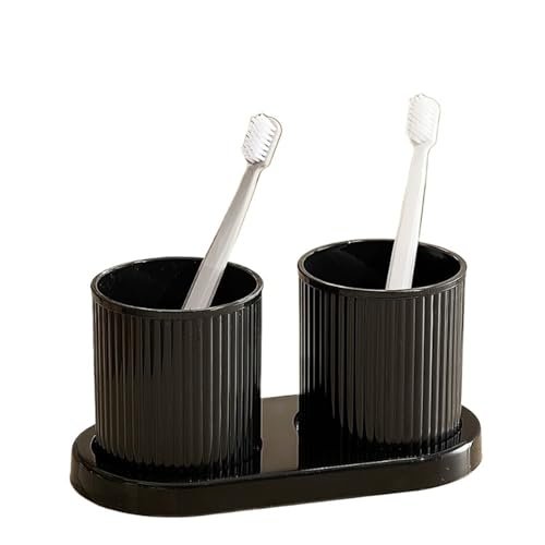 2pcs Black Mouthwash Cup Set with Tray - Stylish Solid Color Gargle Cups for Couples & Family Bathroom Accessories - Durable & Easy to Clean