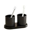 2pcs Black Mouthwash Cup Set with Tray - Stylish Solid Color Gargle Cups for Couples & Family Bathroom Accessories - Durable & Easy to Clean view 1