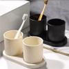 2pcs Black Mouthwash Cup Set with Tray - Stylish Solid Color Gargle Cups for Couples & Family Bathroom Accessories - Durable & Easy to Clean view 2