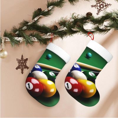 Billiards Christmas Stockings with Plush Cuff 18 Inches Large Party Favors Stockings Personalized Xmas Stocking Fireplace Hanging Stocking for Family Holiday Decorations