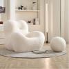 WENMEE Lounge Chair, with Ball Footrest Comfy Wool Curly Fabric for Living Room, Bedroom, Dormitory(White) view 1