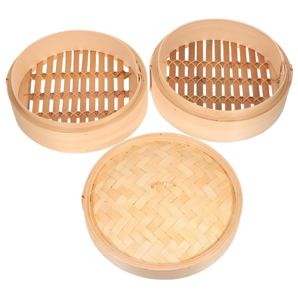 PRETYZOOM Traditional Handmade Steamer Basket with Lid for Steaming Dim Sum Dumplings Vegetables and Asian Food Reusable Cooking Basket