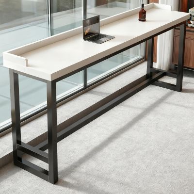 Quvex Narrow Bar Table with Raised Edge & Solid Wood Top, Farmhouse Long Bar Table, Industrial Rectangle Counter Height Pub Tables, for Home Office, Coffee Shop, Small Space -Tables Only
