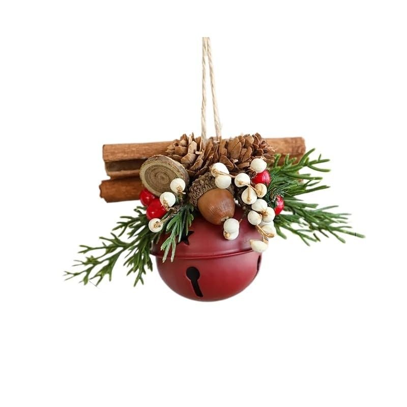 3pcs Christmas Bell Antlers Bow Pinecone Bell Mixed Pendant Christmas Tree Showcase Car Hanging Decoration(Wine red)