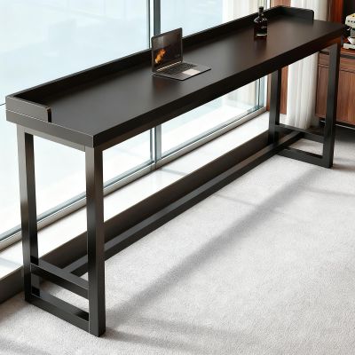 Quvex Narrow Bar Table with Raised Edge & Solid Wood Top, Farmhouse Long Bar Table, Industrial Rectangle Counter Height Pub Tables, for Home Office, Coffee Shop, Small Space -Tables Only