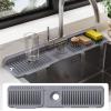 24 Inch Silicone Faucet Mat for Kitchen Sink Splash Guard - 7 Slope Water Draining Mat With Fasten Button for Bathroom Area (Dark Grey, 24''x5.5'') view 1