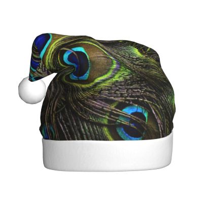 JBYJBX Fresh Peacock Print Christmas Hat Party Xmas Holiday Festive Adult Unisex Santa Cap Themed Decoration