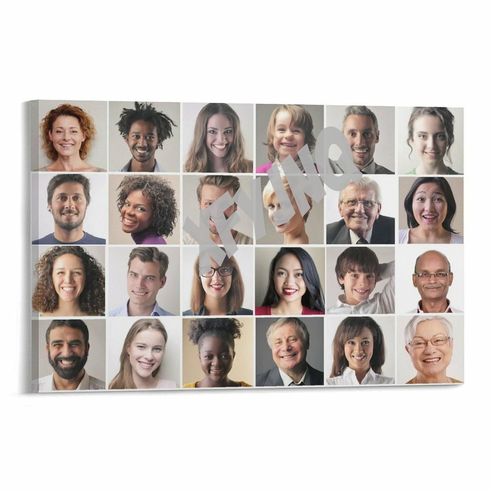 Multiple People Closeup of Smile with White Teeth Poster Dental Hospital (1) Canvas Painting for Living Room Bedroom Decor 24x16inch(60x40cm) Frame-style