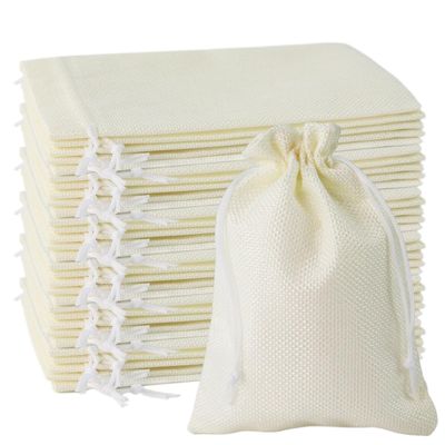 Milky White Drawstring Burlap Bag - Jute DIY Wedding Bag (10x15cm-3.9x5.9in)