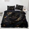 GKPLY Rose Comforter Cover, Gold Rose Duvet Cover Set, Black Flower Bedding & Home Decor, Zipper & Ties, Reversible Print Comforter Set & 2 Pillow Cases, California King view 3