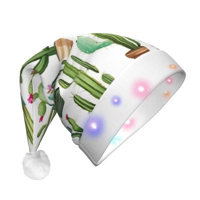 FKGKDF Cactus Flower Print Led Christmas Hat Decorations, Unisex Xmas Hat For Holiday Parties Supplies