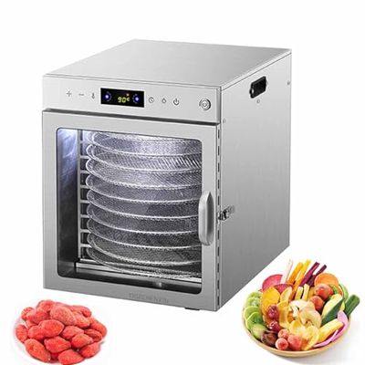 220V Food Dehydrator Machine with 10 Layers, Adjustable Temperature 30-90C, Stainless Steel, Timer Function for Fruits & Vegetables, 110V Freeze Dryer