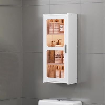 Wall-Mounted Bathroom Storage Cabinet, Over-The-Toilet Organizer with Doors, Versatile Hanging Cabinet for Bathroom, Kitchen, Living Room, Office - White A
