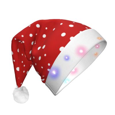 FKGKDF Red And White Polka Dots Print Led Christmas Hat Decorations, Unisex Xmas Hat For Holiday Parties Supplies