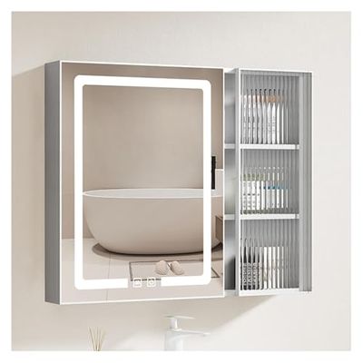 LED Bathroom Mirror Cabinet - Smart Vanity Storage, Wall Mounted, 27.6" x 25.6" Large Mirrored Organizer for Bathroom, Stylish & Functional Bathroom Cabinet.