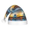 ABYchdd Aircraft Plane At Sunsets Print Adult Glowing Led Christmas Hat, Polyester 3-Mode Light Led Hat For Holiday Gatherings view 3