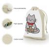 FodPand 8-Pack Cotton Linen Drawstring Bags 6.7 X 4.9 Inches Natural Small Storage Bag, Reusable Gray Cartoon Cat Gift Pouch for Storage, Travel, Jewelry & Organizing view 3