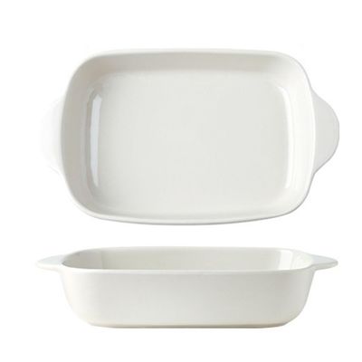 Roast Rectangular Ceramic Double-Handled Baking Pan Household Use Oven Microwave Steak Baked Rice Pasta(White,Medium)