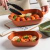 Roast Rectangular Ceramic Double-Handled Baking Pan Household Use Oven Microwave Steak Baked Rice Pasta(White,Medium) view 3