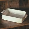 Roast Simple Rectangular Plate Vintage Rough Ceramic Double Ear Baking Kiln Glaze Oven Microwave Pasta(White) view 3