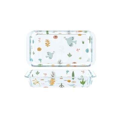 Roast Glass Baking Dish Rice Bowl High Borosilicate Plate Double Ear Dinner Steam Salad Pasta(1000ml)