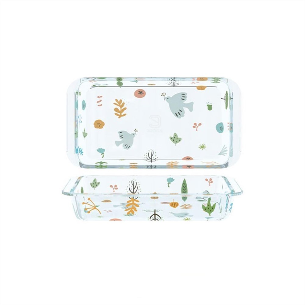 Roast Glass Baking Dish Rice Bowl High Borosilicate Plate Double Ear Dinner Steam Salad Pasta(1000ml)